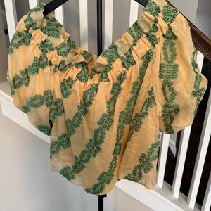 Macie Blouse by Sezane - Ecru/Green Jacquard - Size 44 FR Size 12 US